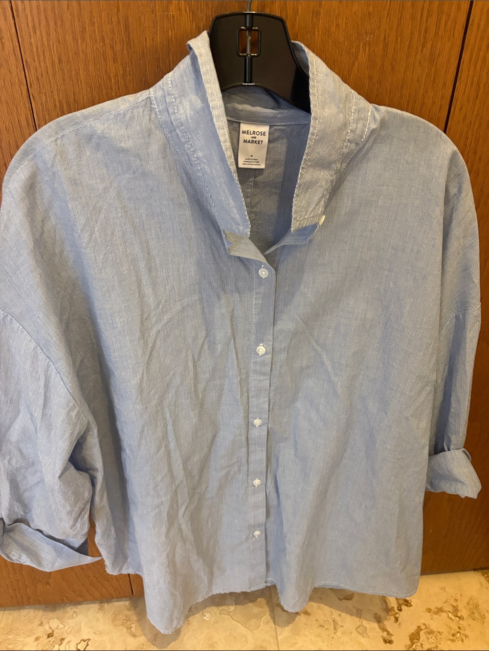 Pinstripe light blue and white button women’s shirt
